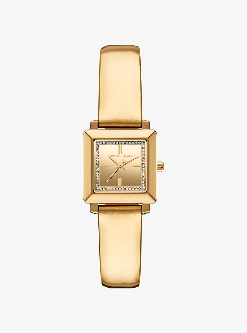 Mini Gwynn Pav&eacute; Gold-Tone and Leather Watch in GOLD | Michael Kors