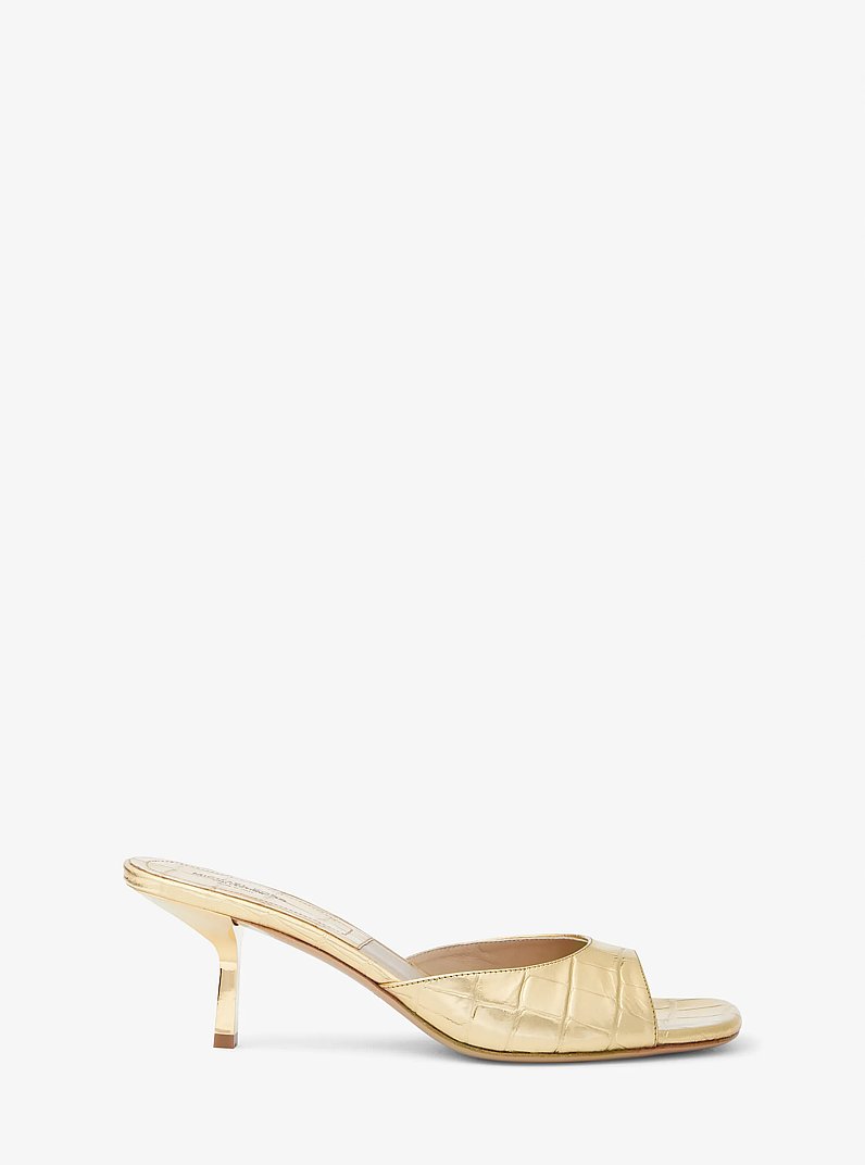 Sandalia Anita con motivo de cocodrilo metalizado en relieve in DORADO | Michael Kors