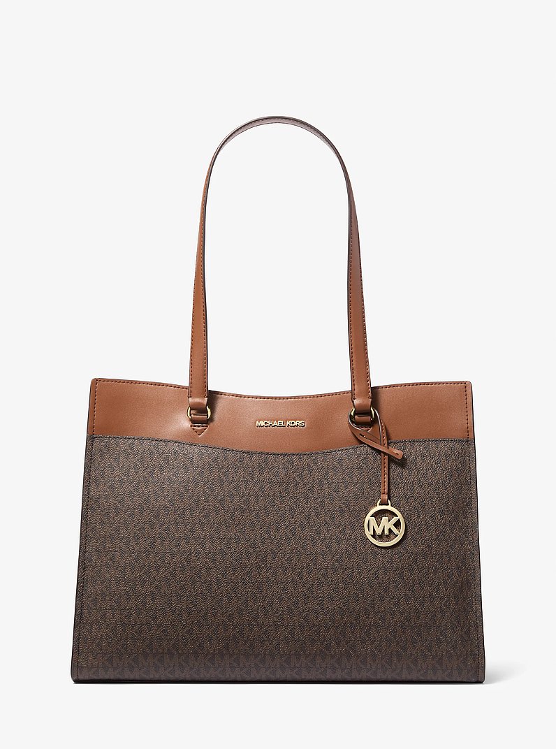 Jet Set Large Signature Logo Tote Bag in BROWN | Michael Kors