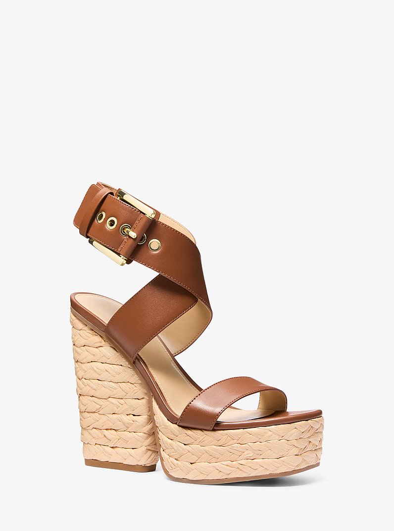 Sandale &agrave; plateforme Rhoda en cuir in LUGGAGE | Michael Kors