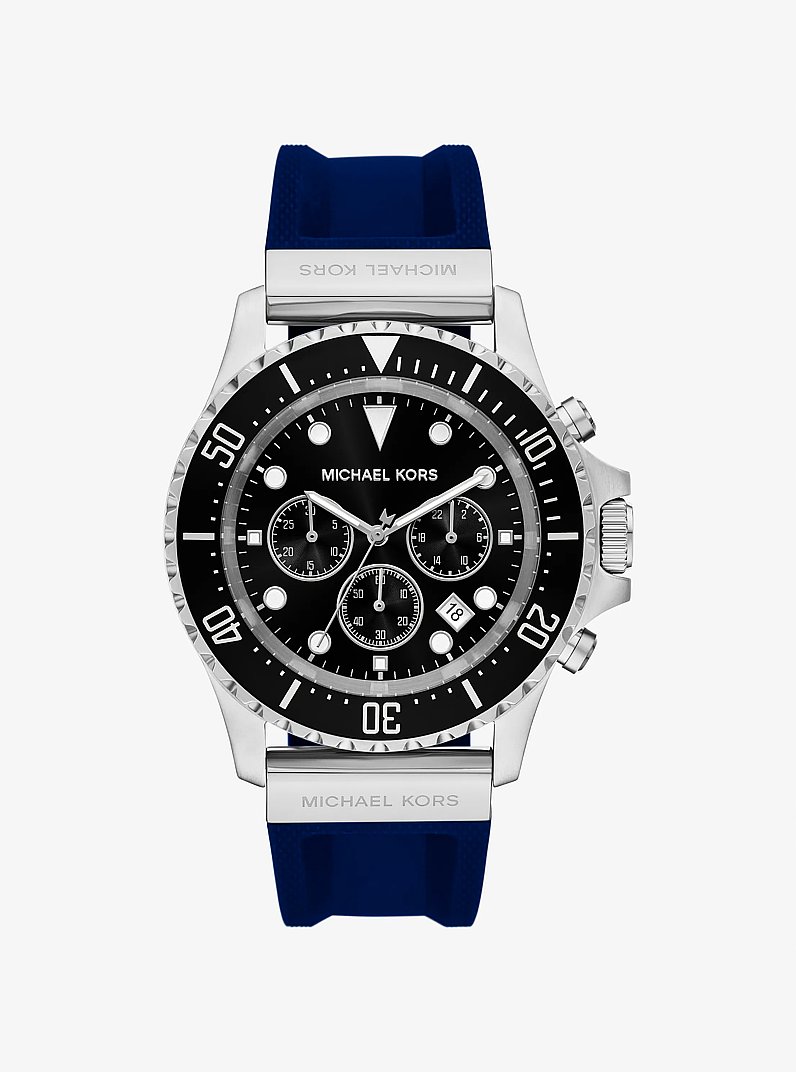 Montre Everest surdimensionn&eacute;e argent&eacute;e &agrave; bracelet en silicone in BLEU MARINE | Michael Kors