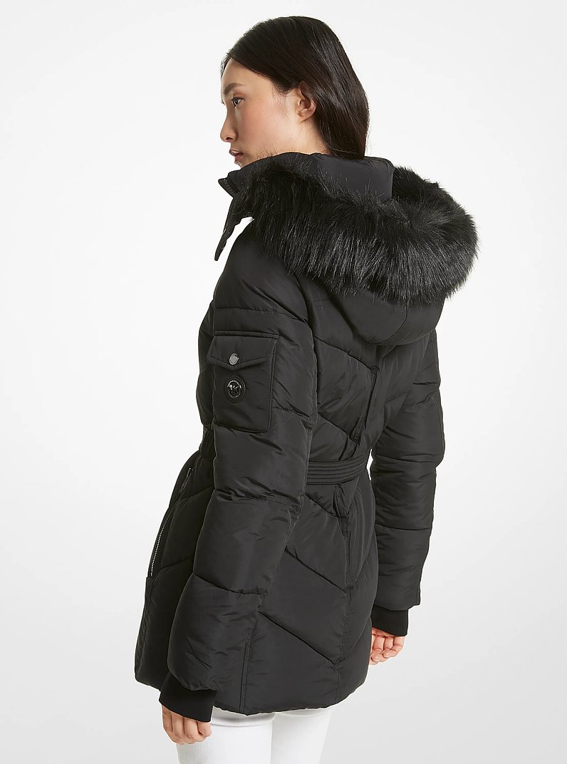 Faux Fur Trim Quilted Cir&eacute; Jacket