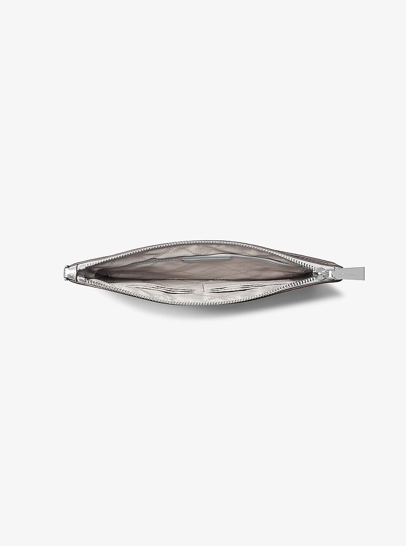 Large Metallic Pebbled Leather Wristlet in SILVER | Michael Kors