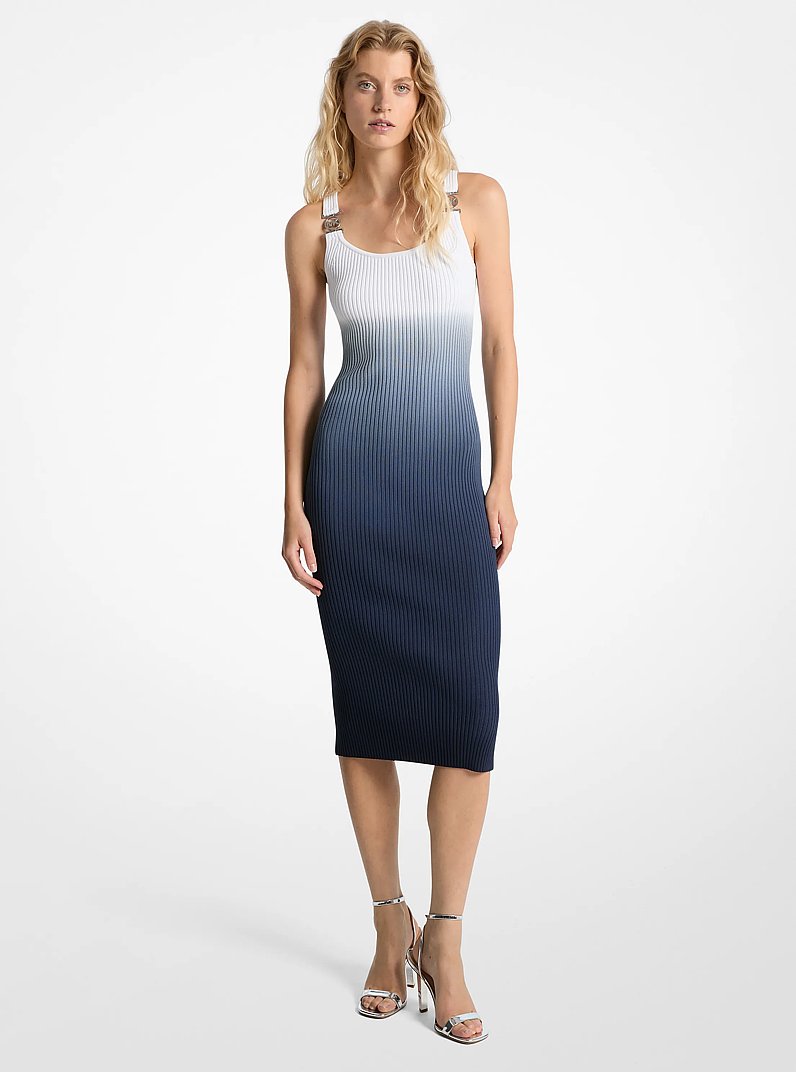 Vestido de viscosa el&aacute;stica acanalada con dise&ntilde;o ombr&eacute; in MIDNIGHTBLUE | Michael Kors