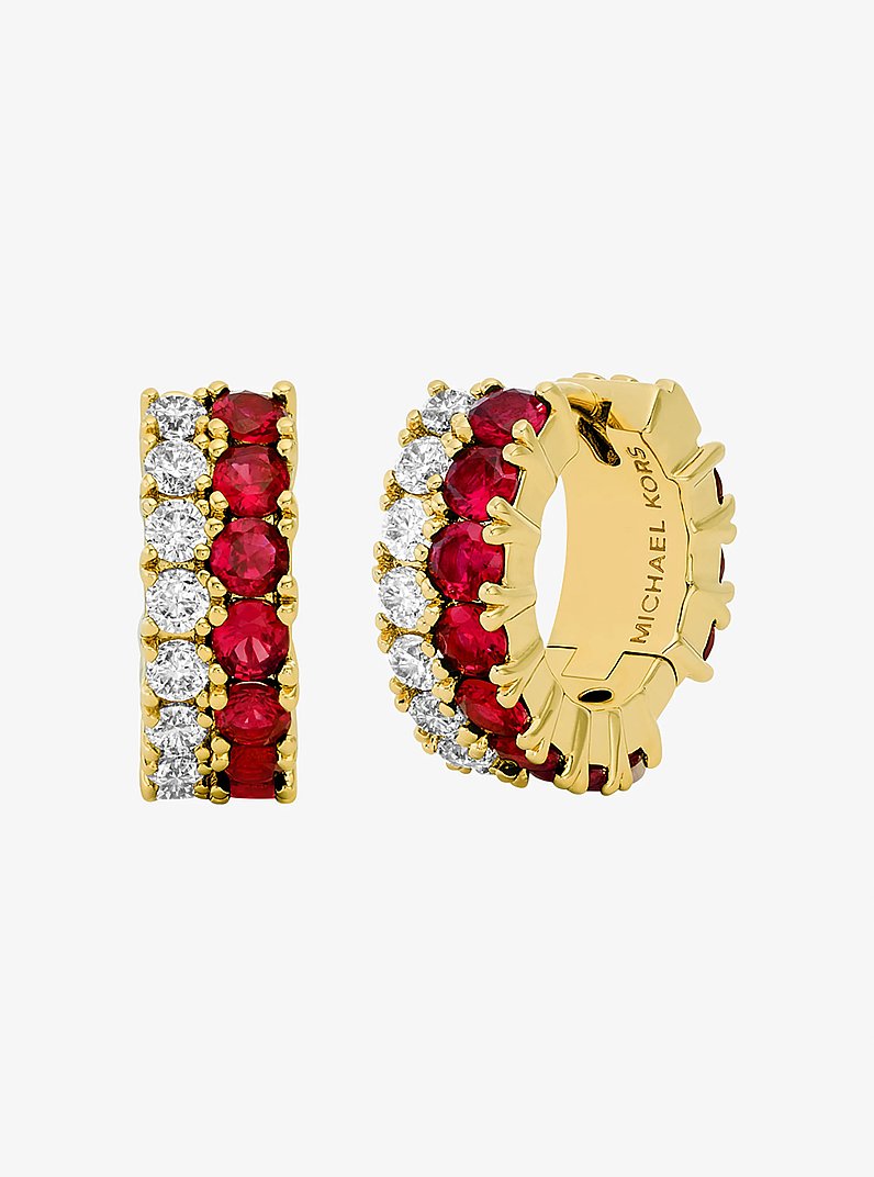 Two-Tone Stone Huggie Earrings in GOLD/RUBY | Michael Kors