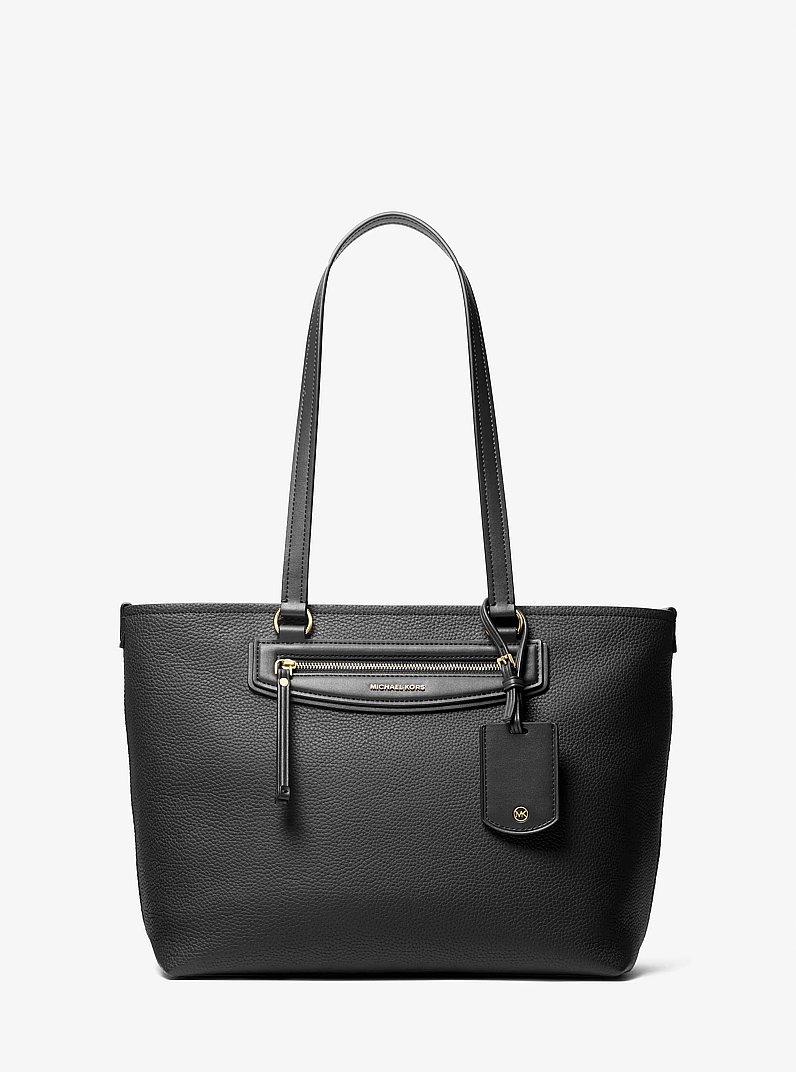 Jet Set Travel Medium Pebbled Leather Tote Bag in BLACK | Michael Kors
