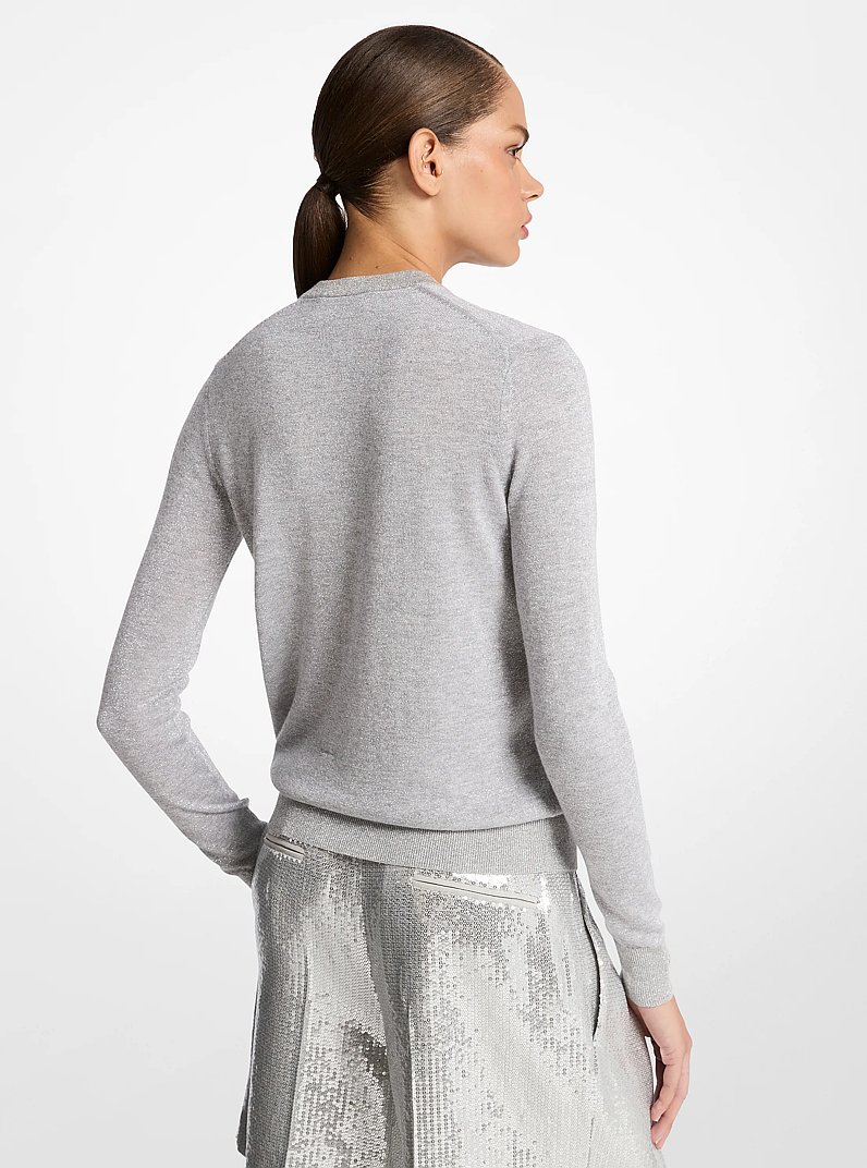 Metallic Viscose Blend V-Neck Sweater in PEARL/SILVER | Michael Kors