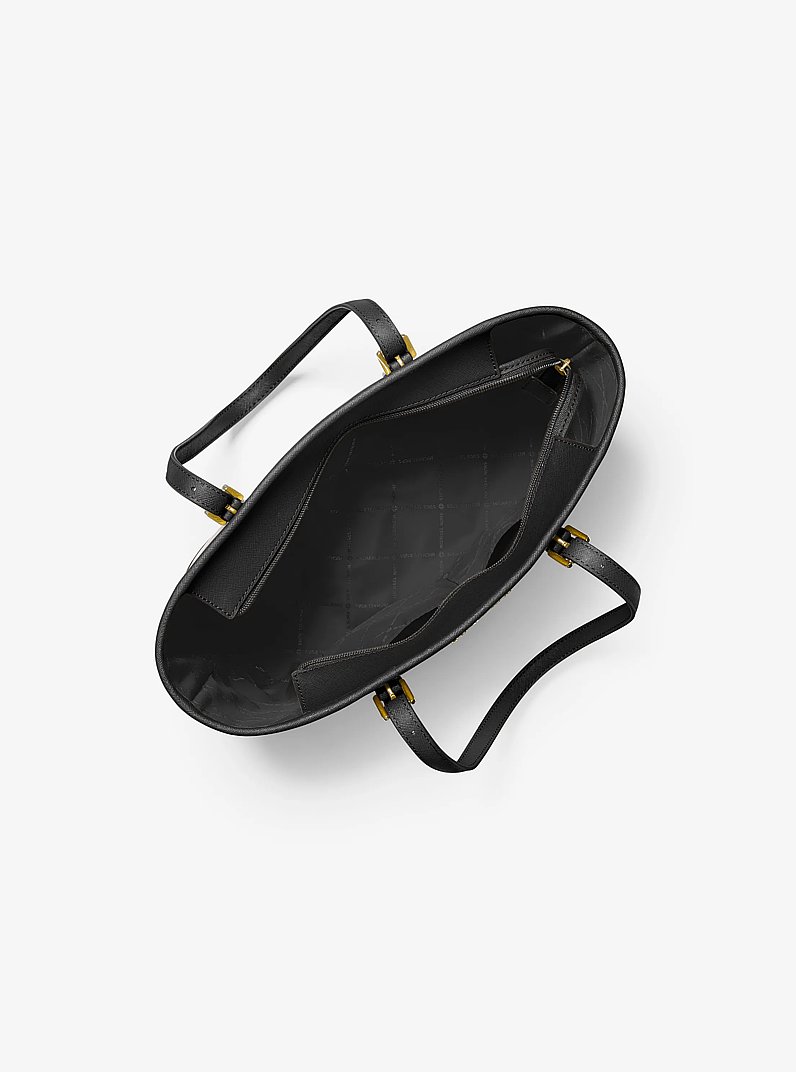 Jet Set Travel Small Saffiano Leather Top-Zip Tote Bag in BLACK | Michael Kors