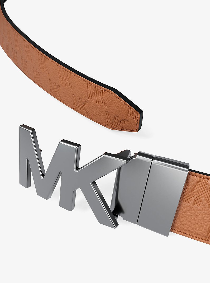 Reversible Logo Embossed Leather Buckle Belt in LUGGAGE/BLACK | Michael Kors