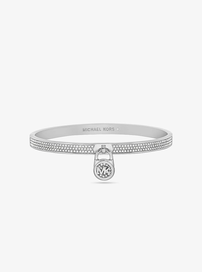 Pav&eacute; Logo Padlock Bangle in SILVER | Michael Kors
