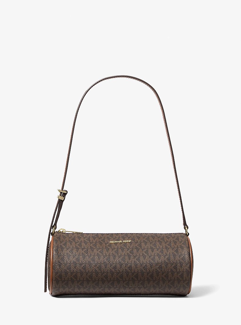 Ashton Small Signature Logo Barrel Pochette in BROWN | Michael Kors