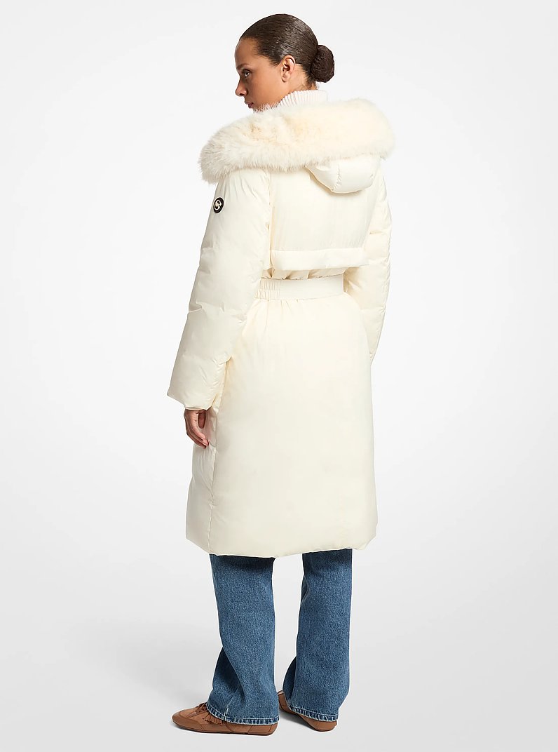 Manteau ceintur&eacute; &agrave; garniture en fausse fourrure in OS | Michael Kors