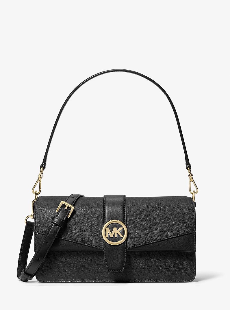 Sac &agrave; &eacute;paule Greenwich de taille moyenne en cuir Saffiano in NOIR | Michael Kors
