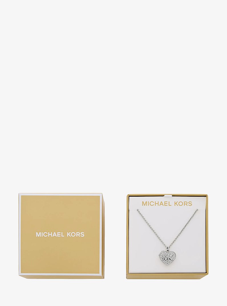Pav&eacute; Heart Locket Necklace in SILVER | Michael Kors