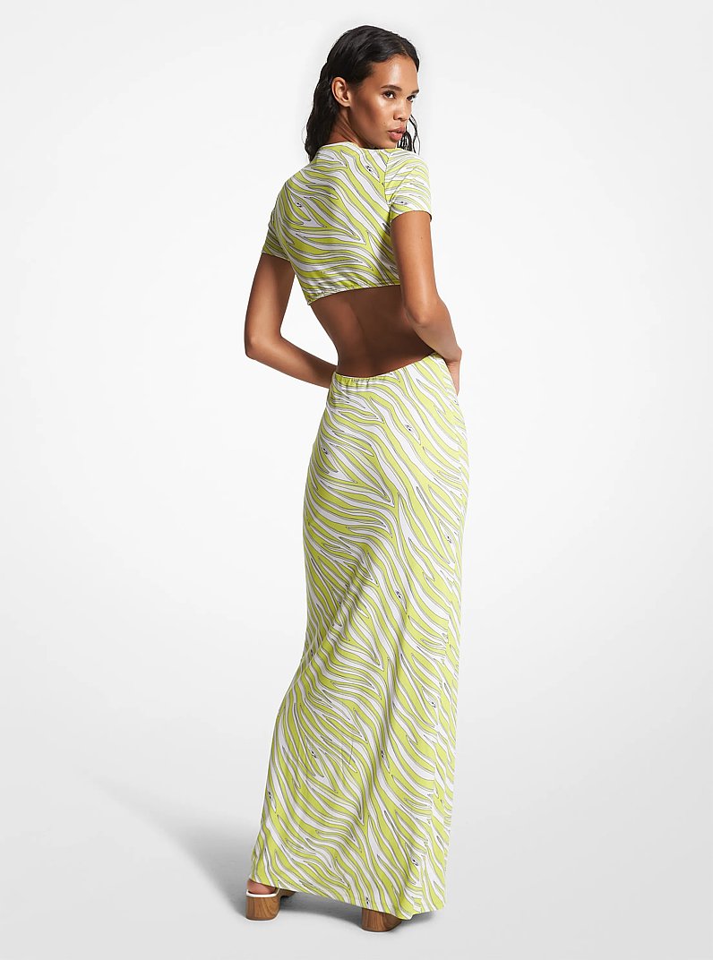 Zebra Print Matte Jersey Cutout Dress in BRT LIMEADE | Michael Kors