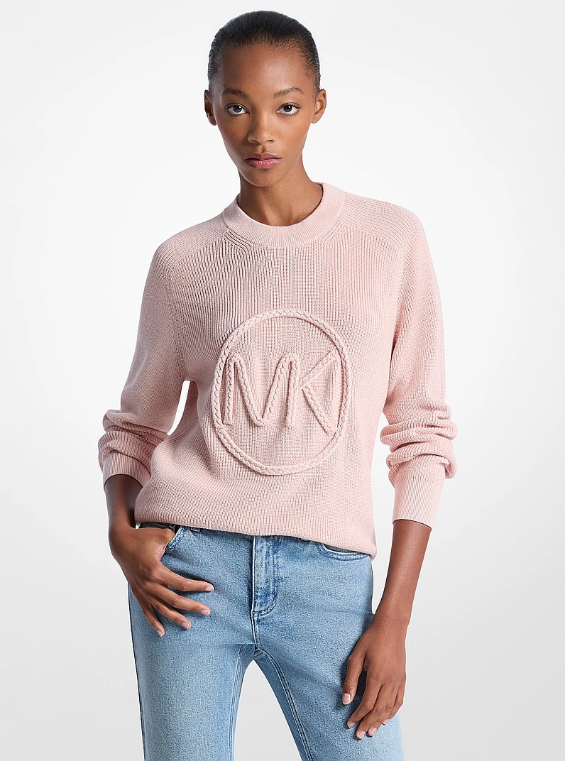 Braided Logo Cotton Blend Sweater in POWDER BLUSH | Michael Kors