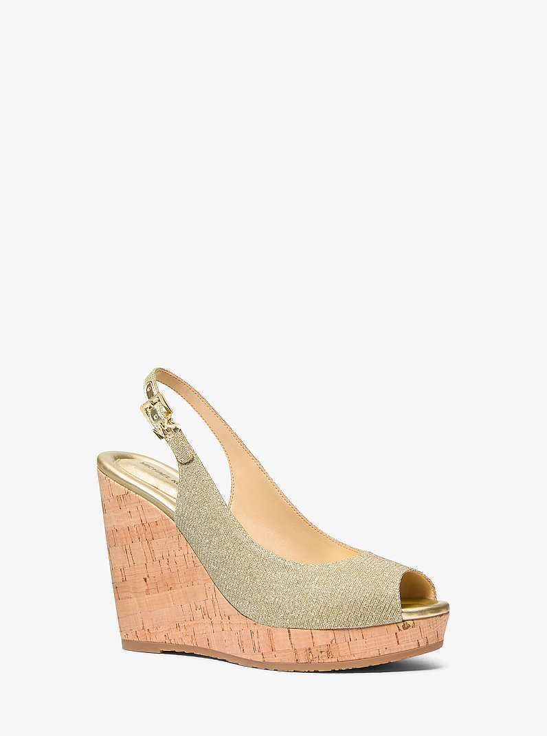 Sandalo con zeppa Rosie in mesh metallizzato glitterato in ORO PALLIDO | Michael Kors