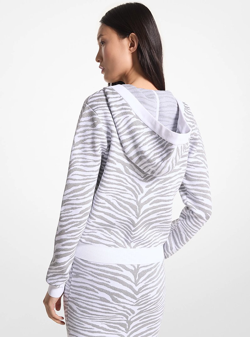 Metallic Zebra Jacquard Zip-Up Hoodie in WHITE/SILVER | Michael Kors