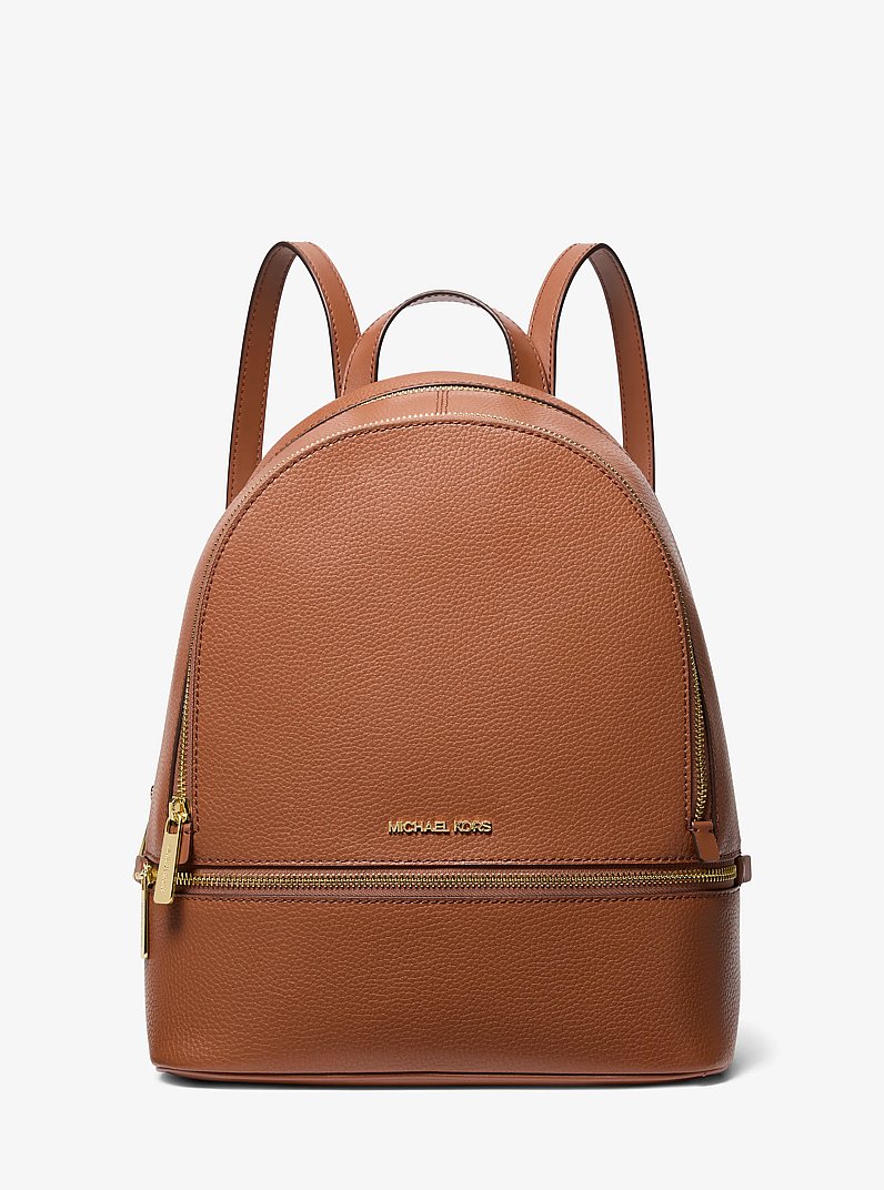 Rhea Medium Pebbled Leather Backpack in LUGGAGE | Michael Kors