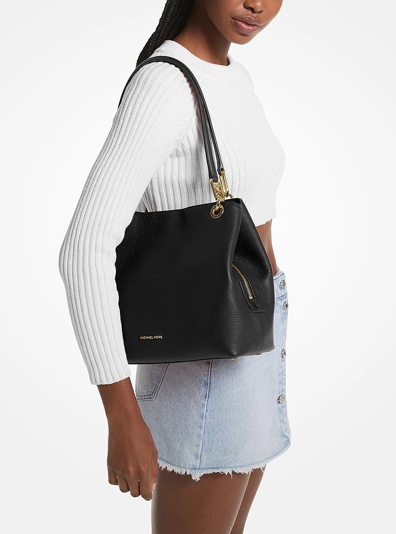 Kensington Large Pebbled Leather Tote Bag in BLACK | Michael Kors