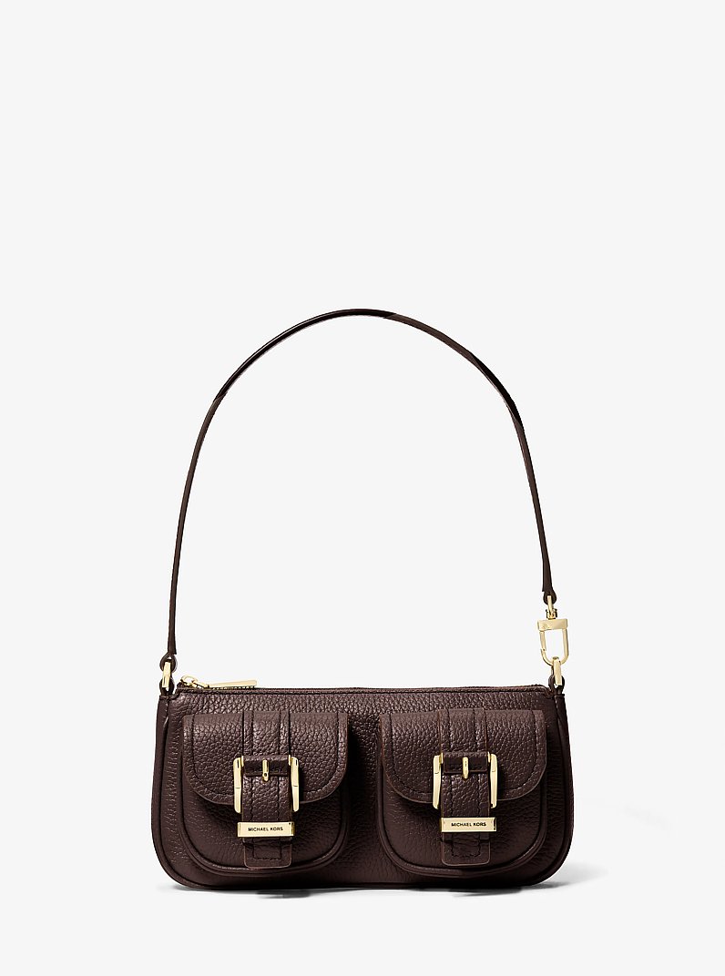 Zoe Small Pebbled Leather Pochette in CHOCOLATE | Michael Kors