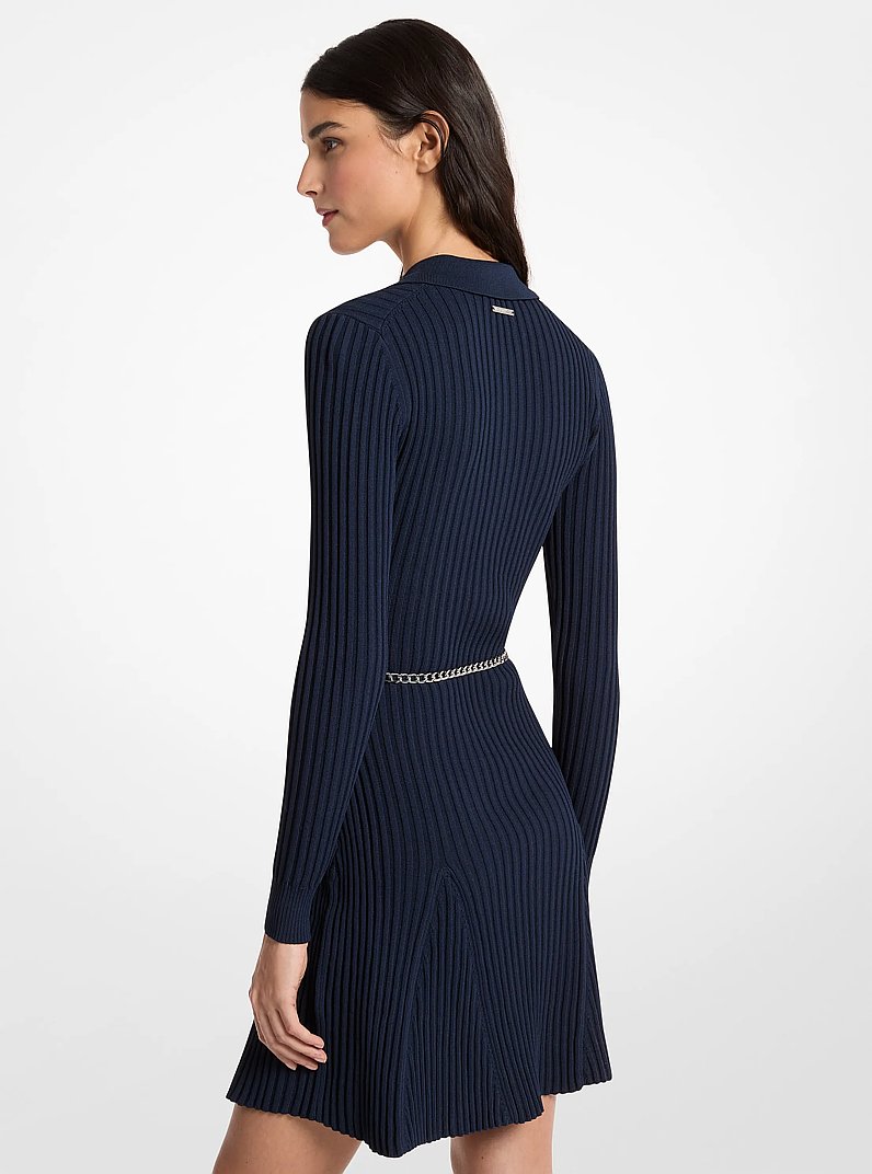 Geripptes Polokleid aus Viskose mit G&uuml;rtel in MIDNIGHTBLUE | Michael Kors