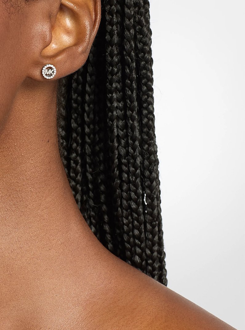 Pav&eacute; Logo Charm Stud Earrings in SILVER | Michael Kors