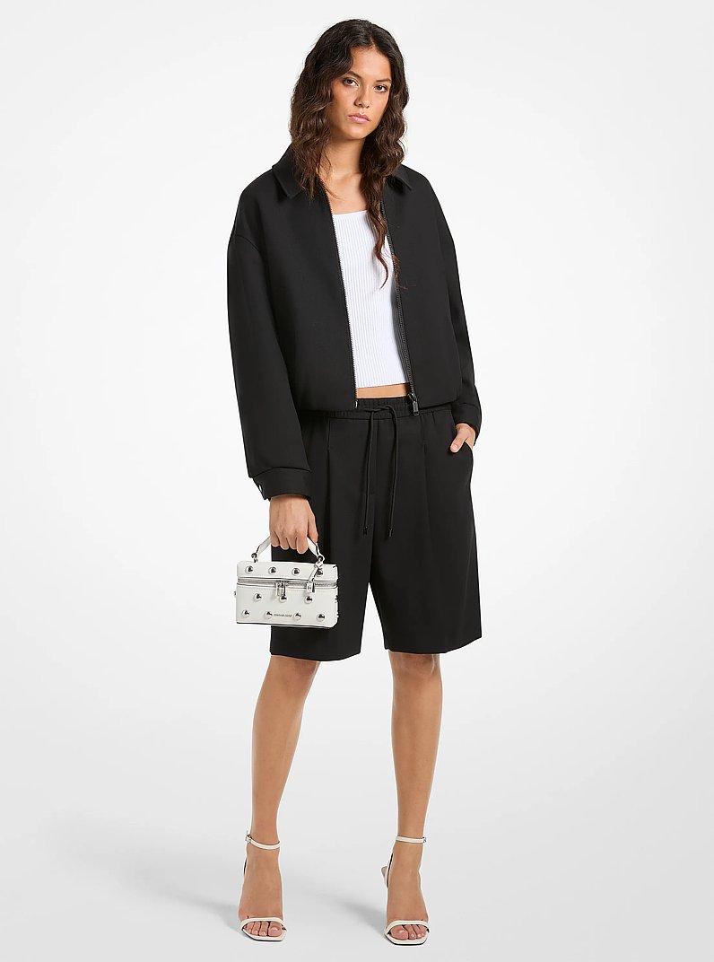 Chaqueta bomber el&aacute;stica de sarga de mezcla de lana in NEGRO | Michael Kors