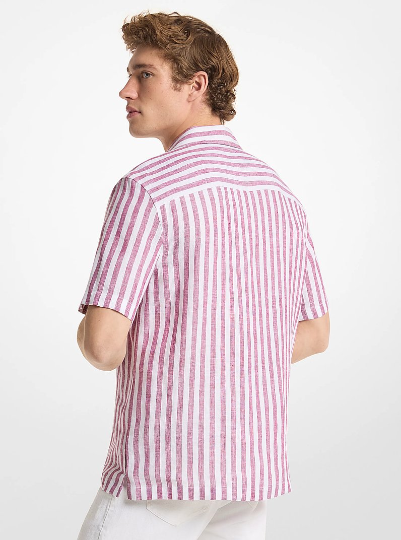 Striped Linen Camp Shirt in WINEBERRY | Michael Kors