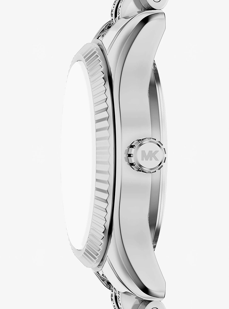 Petite Lexington Pav&eacute; Silver-Tone Watch in SILVER | Michael Kors