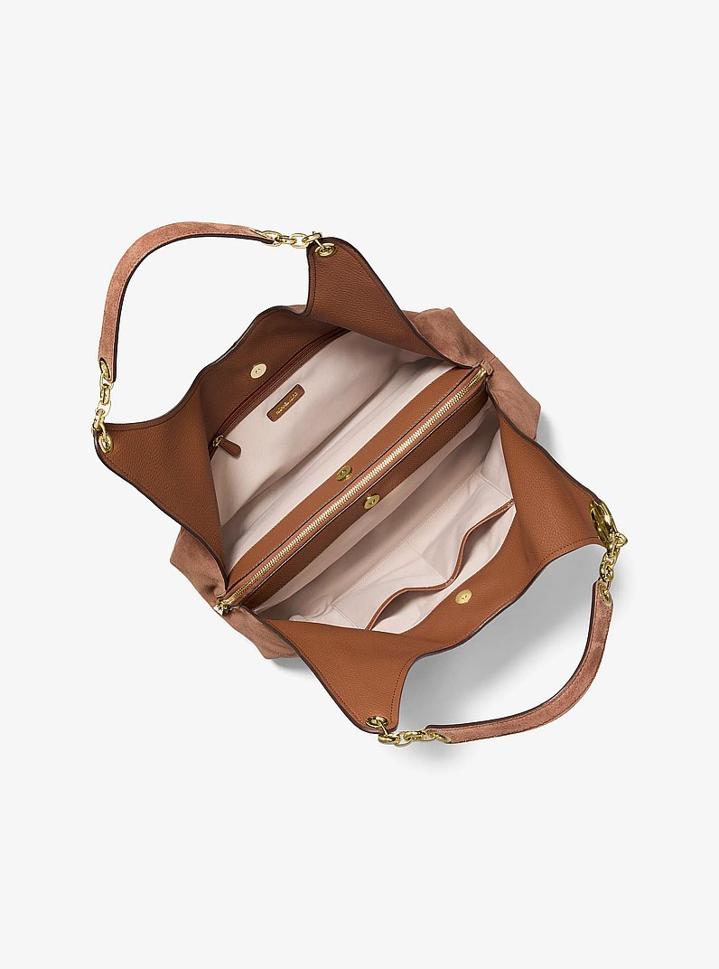Ellie Large Suede Shoulder Bag in LUGGAGE | Michael Kors