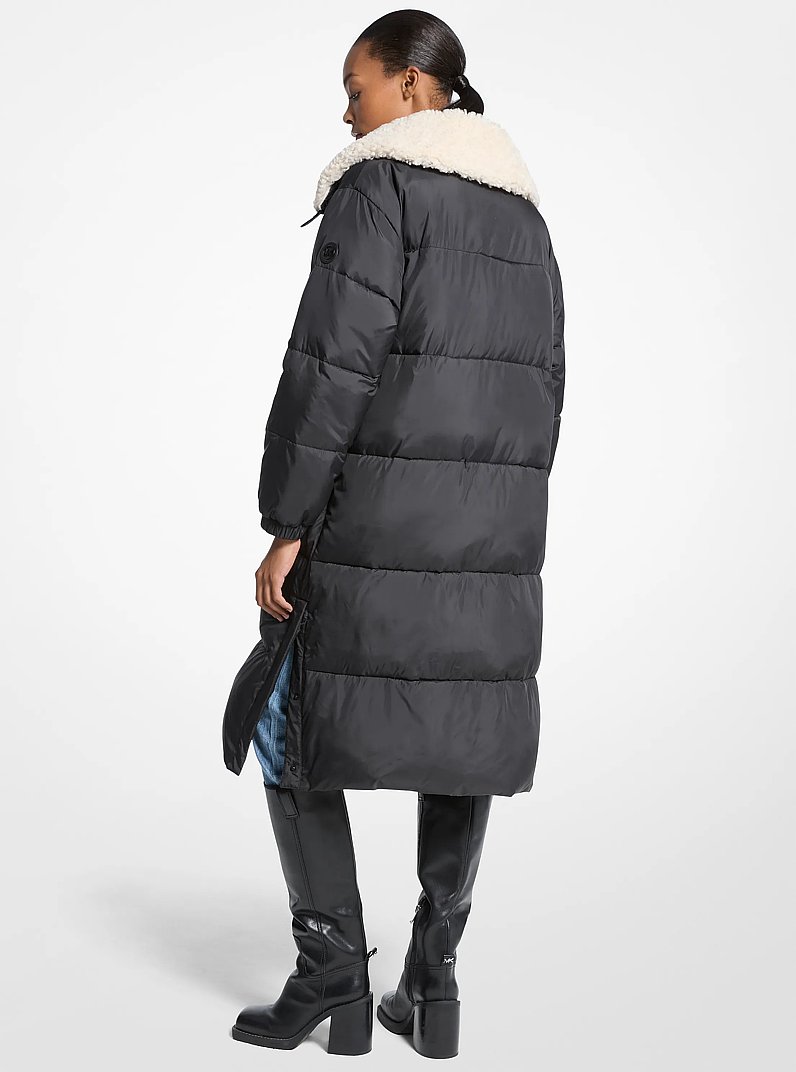 Faux Fur-Trim Quilted Puffer Jacket in BLACK | Michael Kors