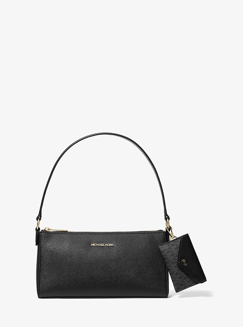 Vincent Medium Saffiano Leather Pochette with Signature Logo Card