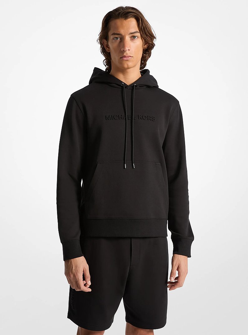 Embossed Logo Cotton Blend Hoodie in BLACK | Michael Kors