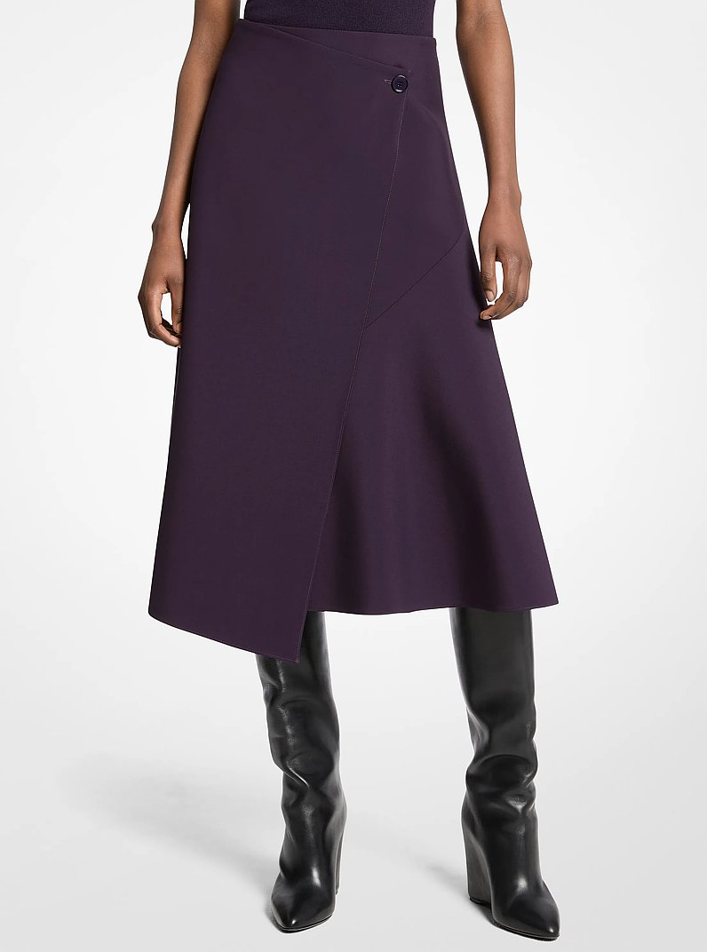 Wool Broadcloth Wrap Skirt in AUBERGINE | Michael Kors