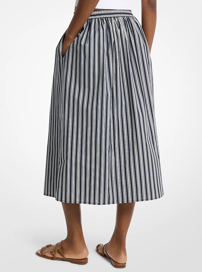 Jupe mi-longue en popeline de coton &agrave; rayures in MIDNIGHTBLUE | Michael Kors