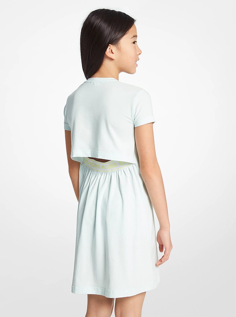 Stretch Cotton Logo T-Shirt Dress in AQUA | Michael Kors