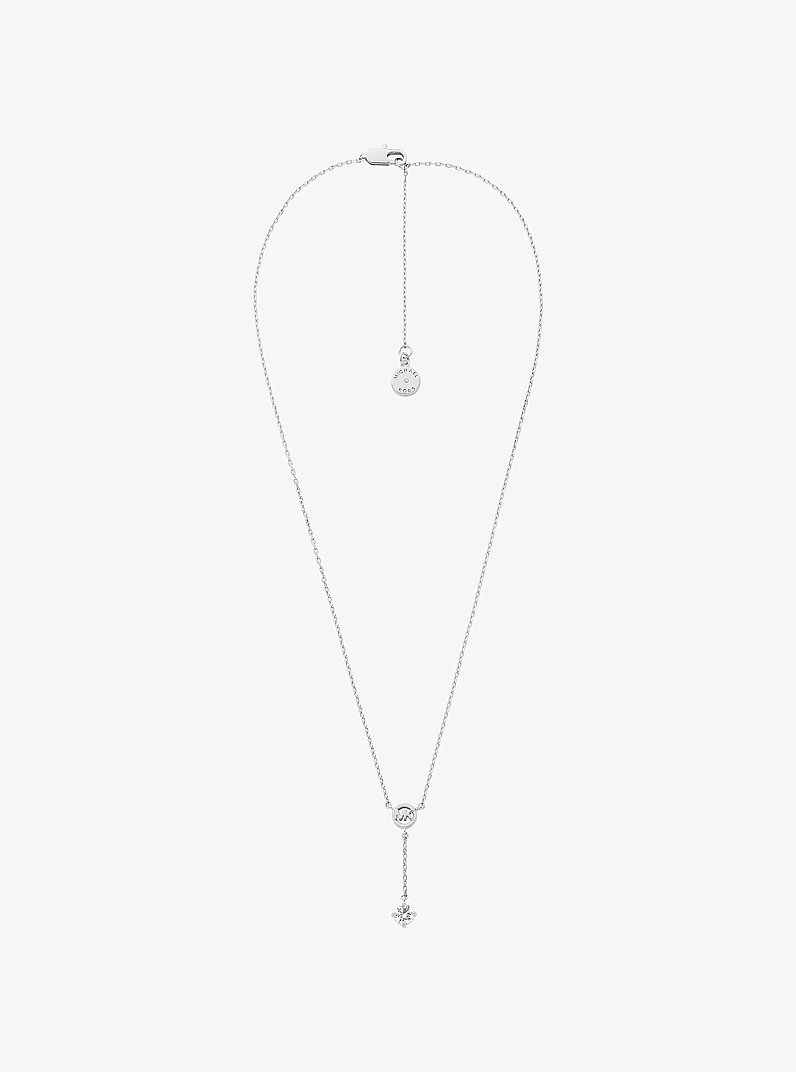 Logo Charm and Cubic Zirconia Necklace in SILVER | Michael Kors