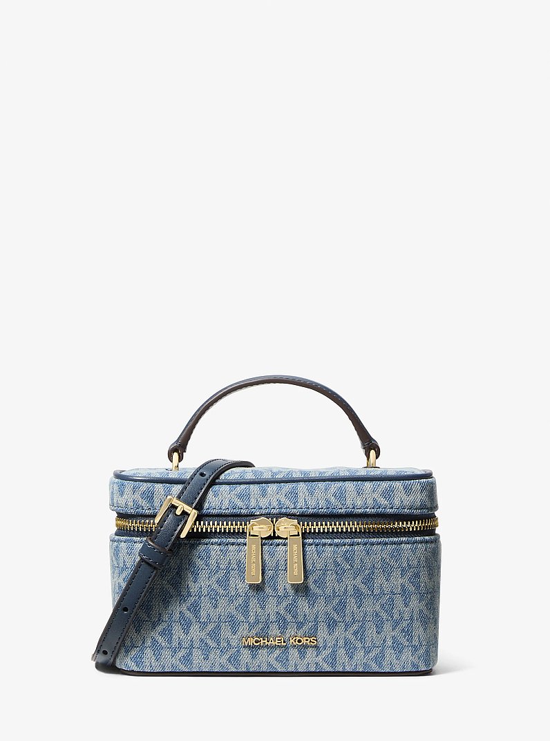 Vivi Small Signature Logo Print Denim Vanity Crossbody Bag in LT VTBLU WSH | Michael Kors