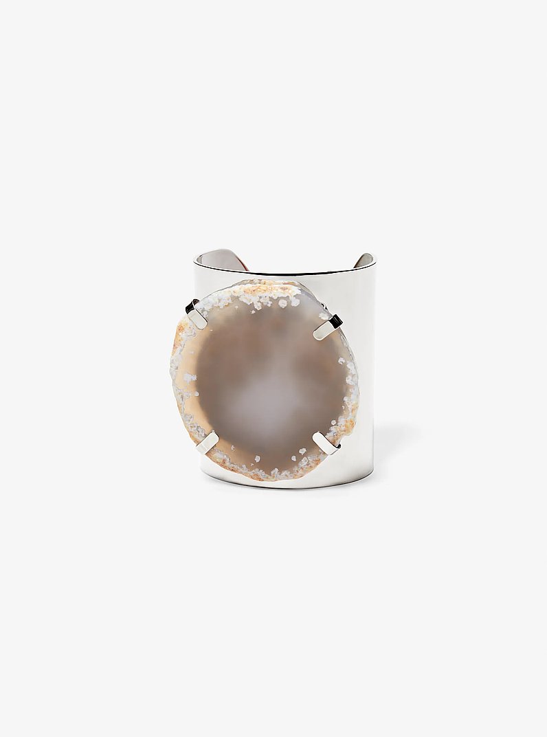 Precious Metal-Plated Brass and Agate Cuff