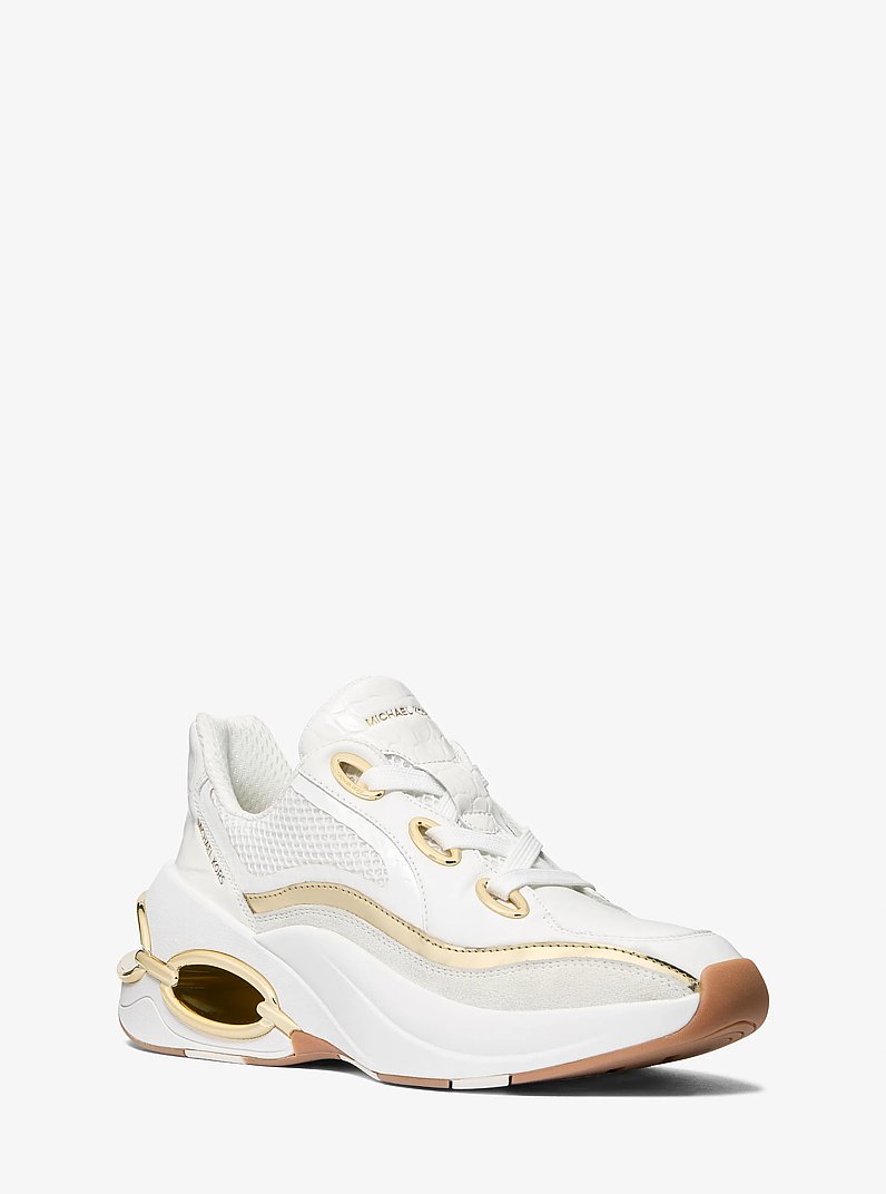 Toni Mixed-Media Trainer in WHITE/PALE GOLD | Michael Kors