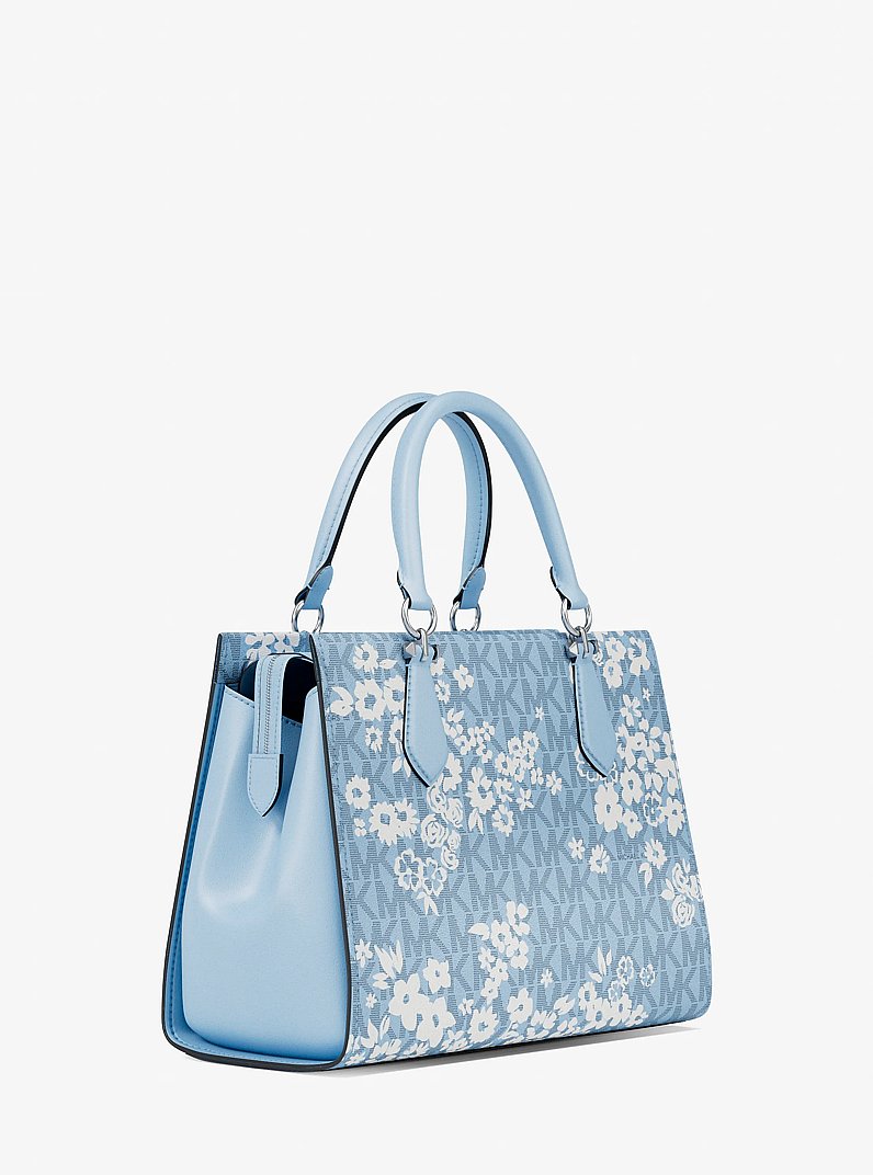 Marilyn Medium Printed Signature Logo Satchel in PALE OCEAN | Michael Kors