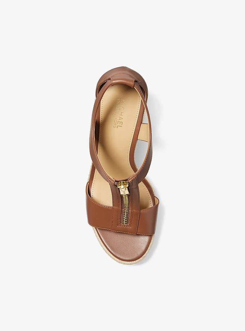 Berkley Leather Wedge Sandal in LUGGAGE | Michael Kors