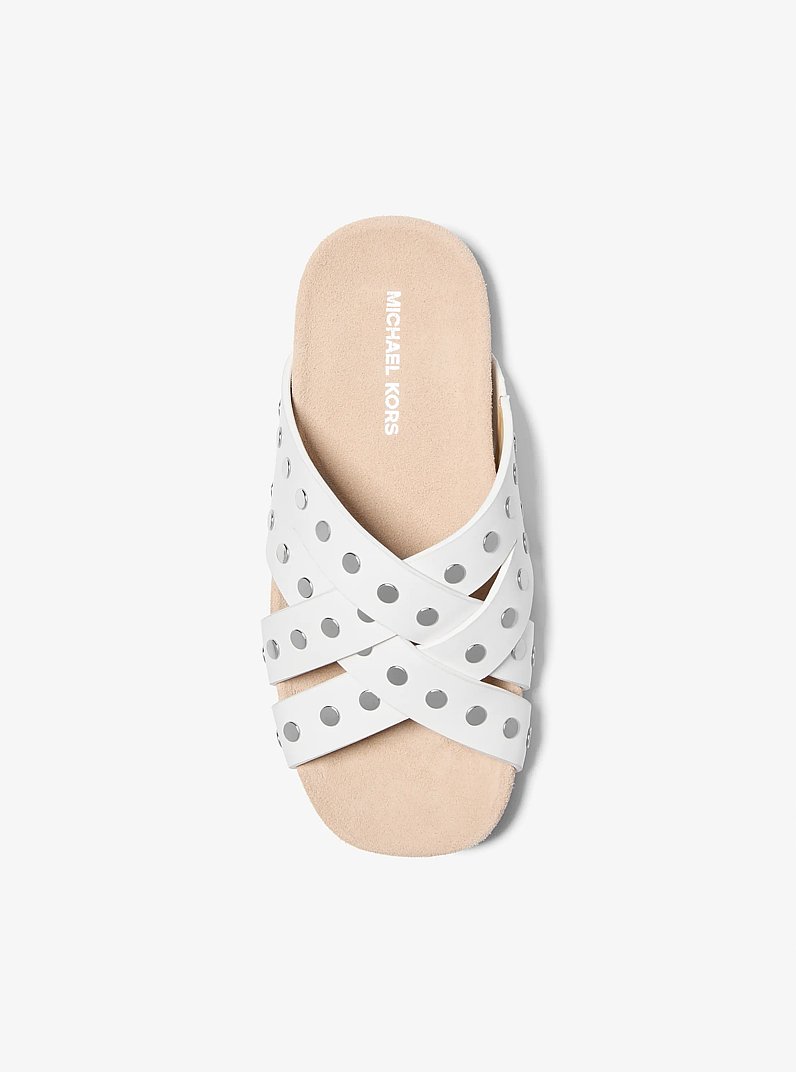 Irene Studded Leather Flat Sandal in OPTIC WHITE | Michael Kors