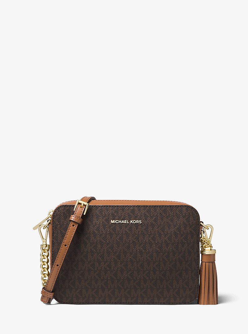 Ginny Medium Logo Crossbody Bag in BROWN | Michael Kors