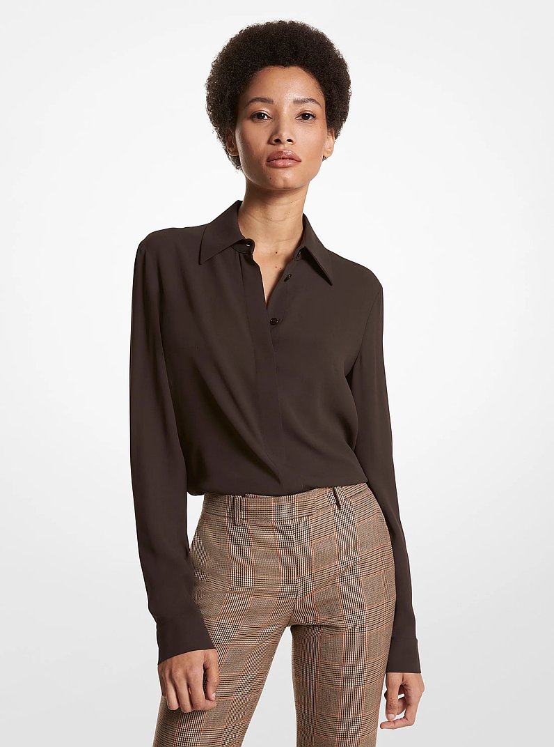 Hansen Silk Georgette Shirt in CHOCOLATE | Michael Kors
