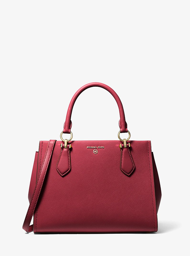 Marilyn Medium Saffiano Leather Satchel in DEEP RED | Michael Kors