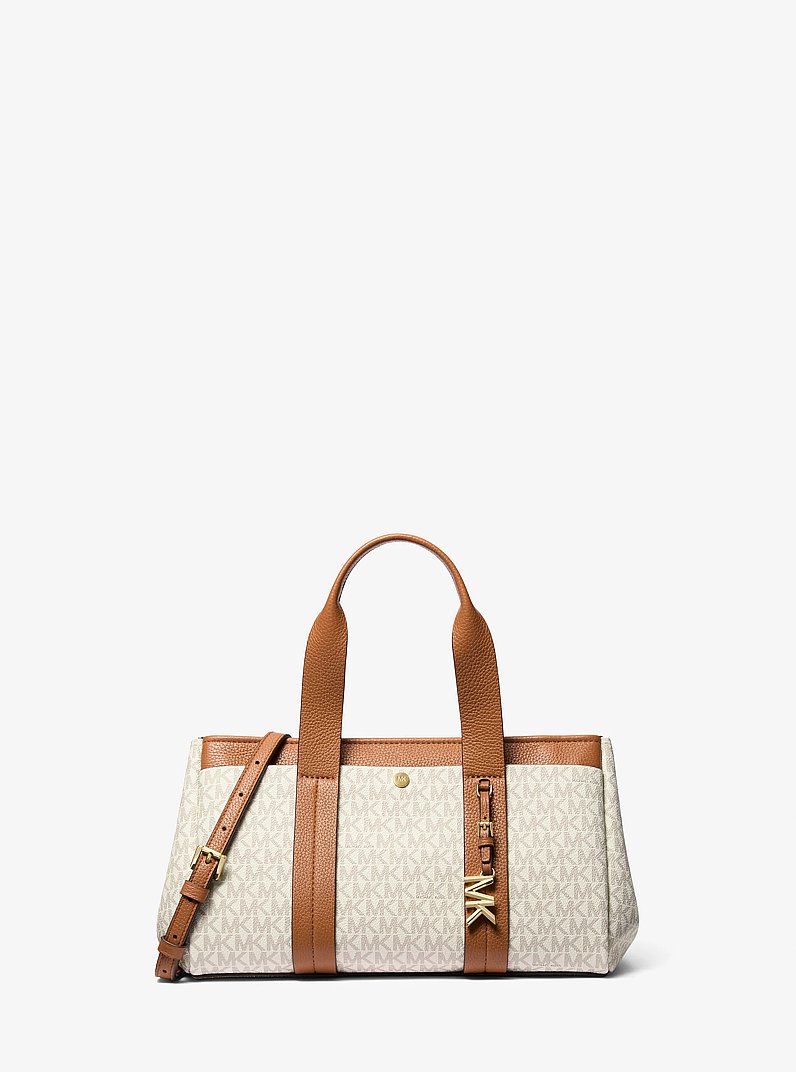 Romee Small Signature Logo Satchel in VANILLA/ACORN | Michael Kors