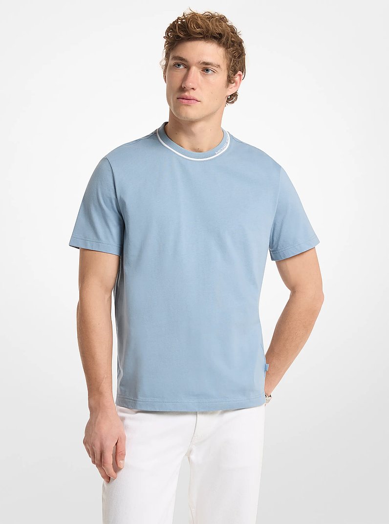 T-shirt in jersey di cotone con logo sul bordo in CHAMBRAY | Michael Kors