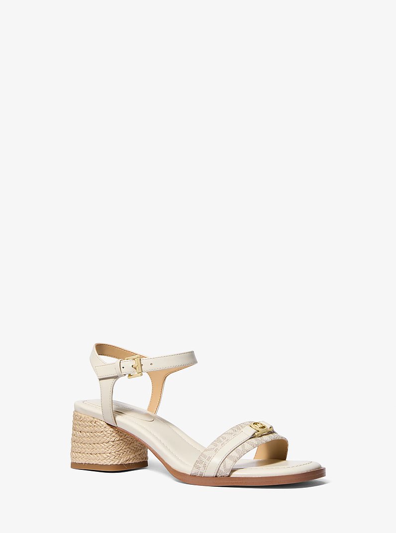 Mandy Signature Logo and Leather Sandal in VAN/CREAM | Michael Kors